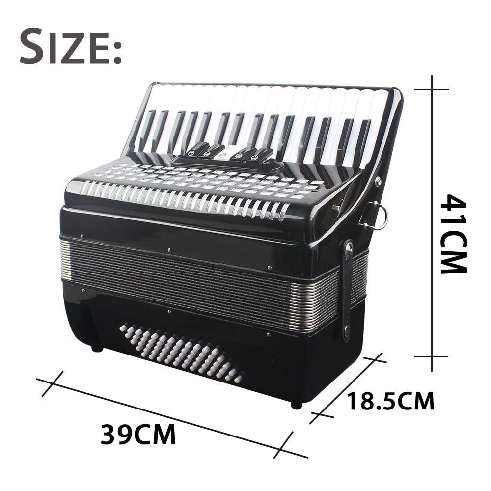 Fisarmonica in acero a 34 tasti e 48 bassi, corpo in xilofono solido, soffietto in pelle di agnello, vernice spray nera for pianoforte, adatta a principianti e professionisti, inclusa borsa e imbracat