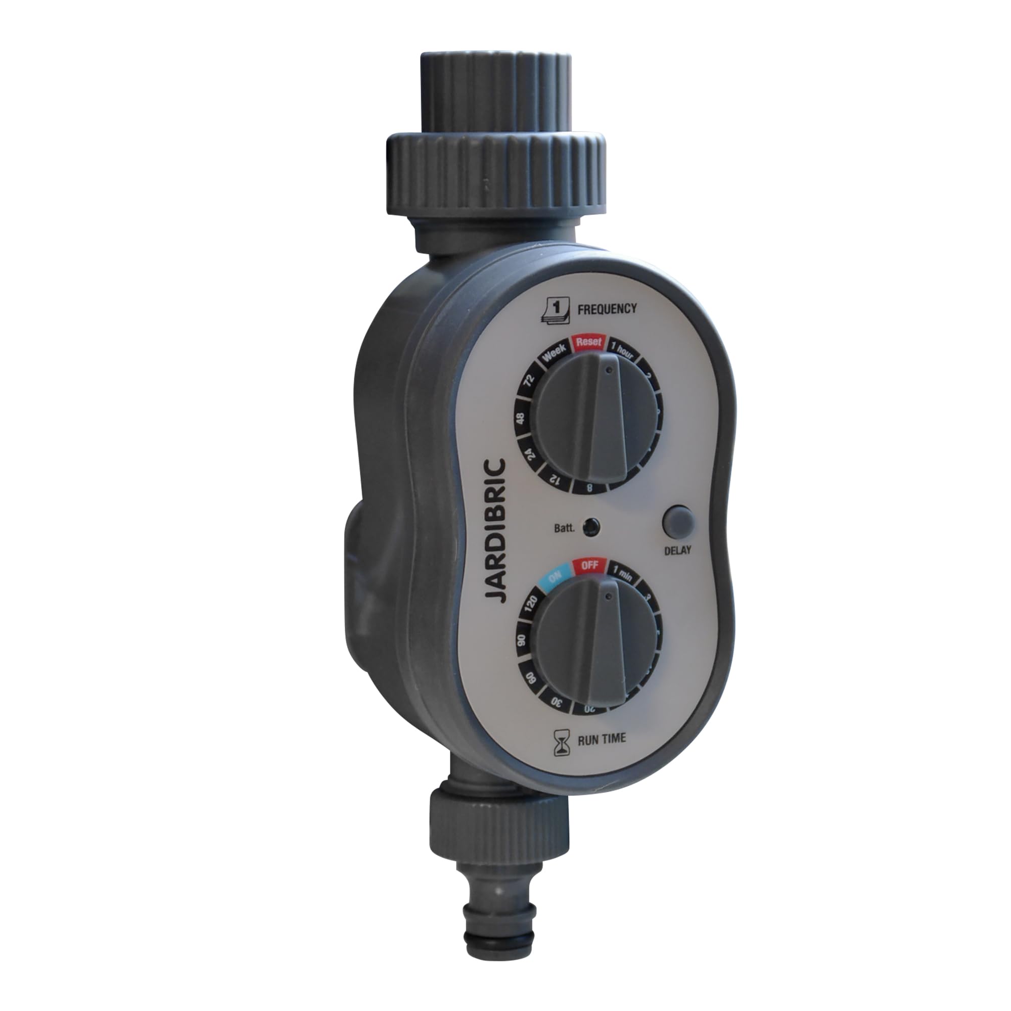 Jardibric - Programmateur d’Arrosage sans Pression 0 Bar 1 Voie - 110 Programmes - Durée 1 Min à 2 h - Fréquence 1 h à 7 Jours - Compatible Réserve d’Eau et Détecteur de Pluie (Option)