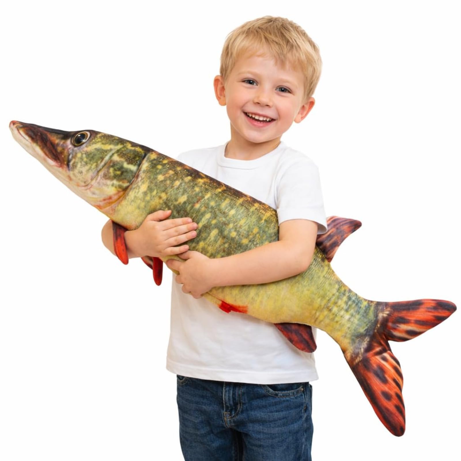 JORCEDI Fish Stuffed Animal, Fish Plush Toys,Simulations-Fisch Plush Pillow Plush Throw Pillow,Decorative Room-Ornament, Gift for Girls, Boys, Playing & Cuddling (40cm,Pike)