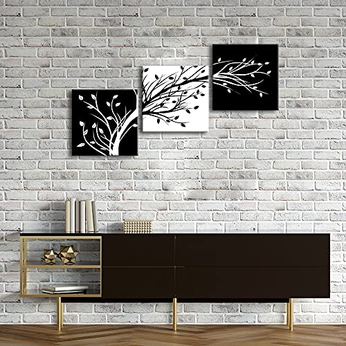 Wieco Art Leaves Modern 3 Panels Flowers Artwork Giclee Canvas Prints Black And White Abstract Floral Trees Pictures Paintings On Canvas Wall Art For Living Room Bedroom Home Decorations #TOP7