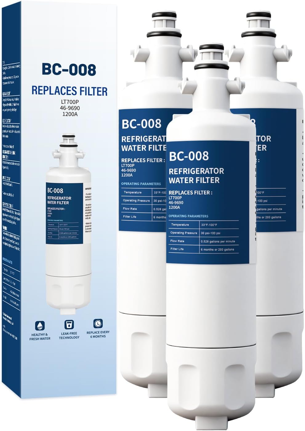 Water Filter Replacement 3 Pack 9690 for 469690 LT-700-P RFC1200A ADQ36006102 ADQ36006101 LFX28968ST RWF1052 RWF1200A LFXS29626S LFXS30766S LFX31925ST LFX31945ST