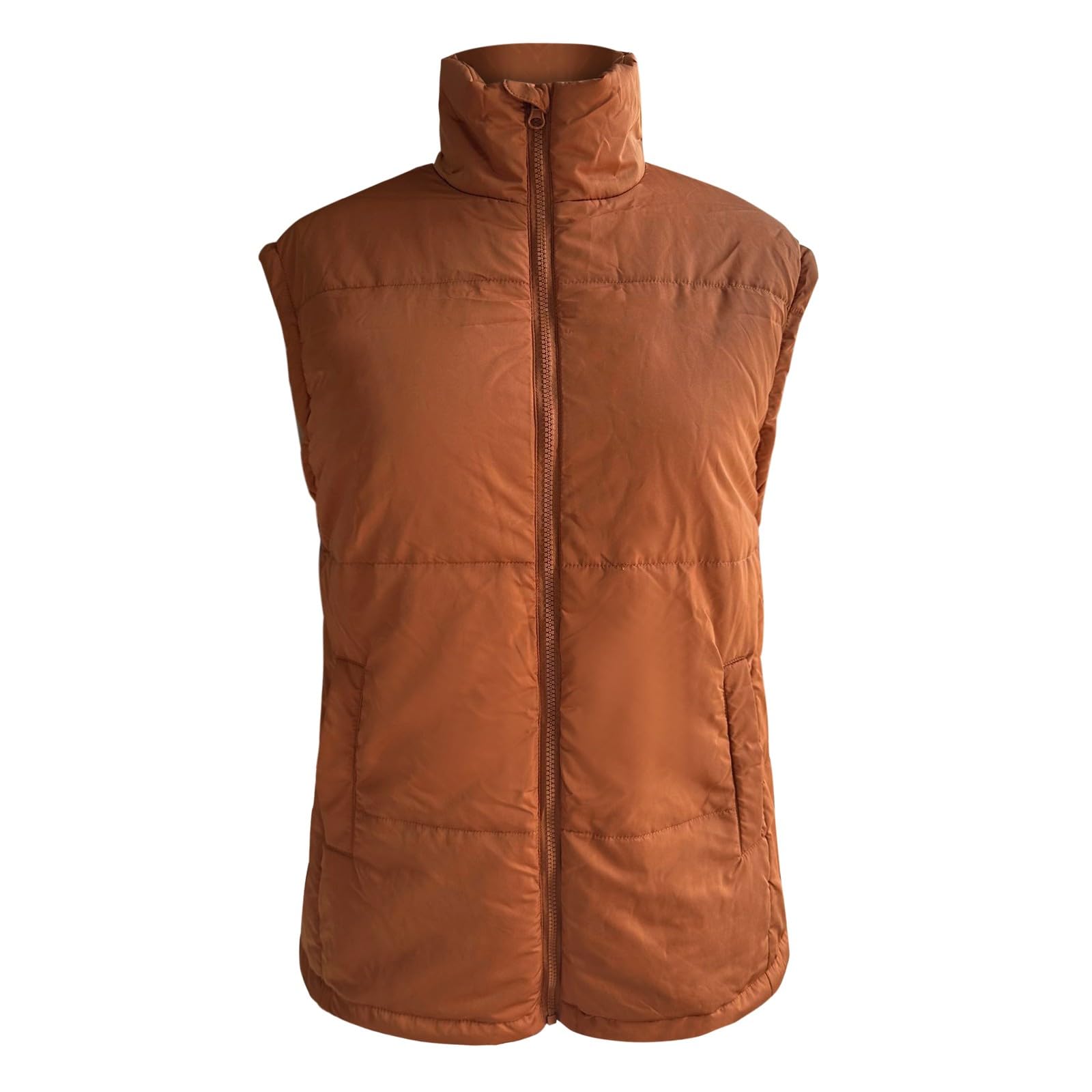 Generisch Chaleco acolchado ligero para mujer, chaleco de plumón para mujer, negro, cuello alto, chaleco de invierno con cremallera, chaqueta de algodón con bolsillos, chaleco de pescador, chaleco de