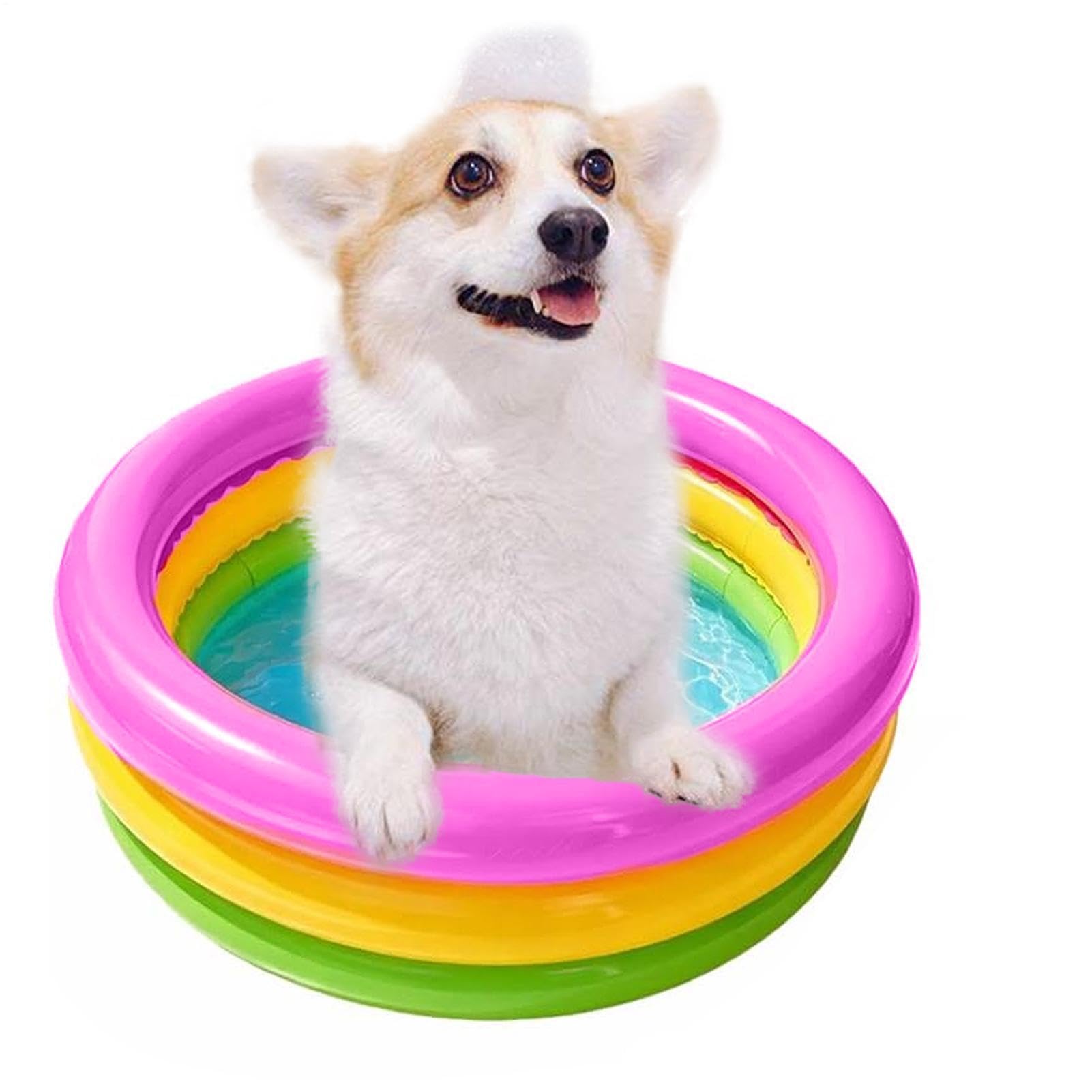 Portable Dog Paddling Pool, Inflatable Rainbow Dog Bath Tub