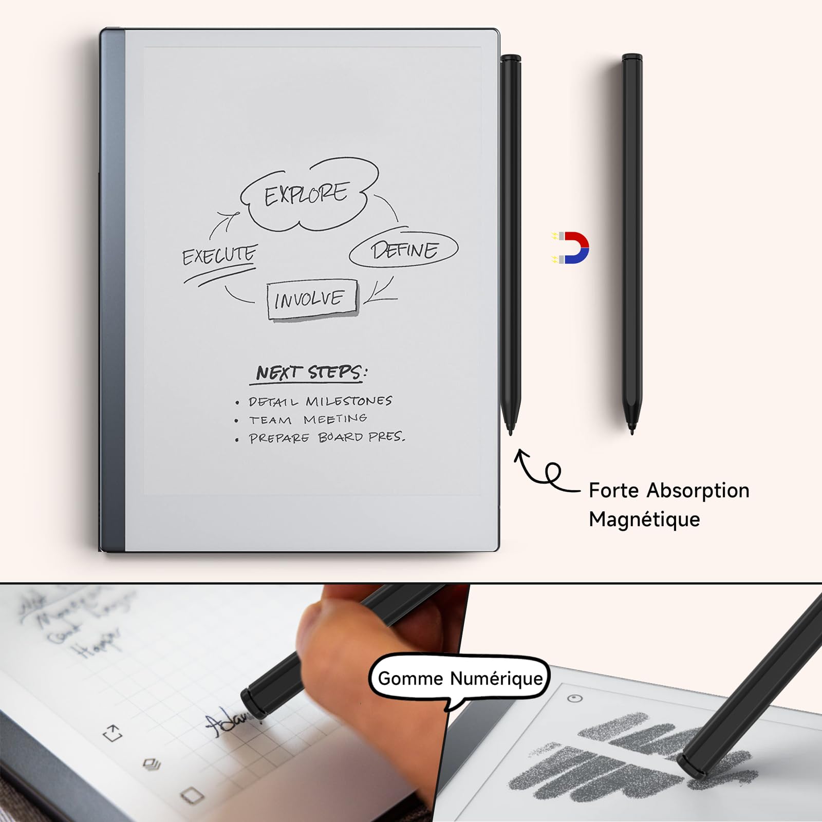 Stylet pour Remarkable 2, Stylet EMR avec Gomme, Sensible à l'inclinaison, Niveau de Pression 4096, Rejet de Paume et Adsorption Magnétique, Stylus Compatible avec Remarkable 2/1/Kindle Scribe