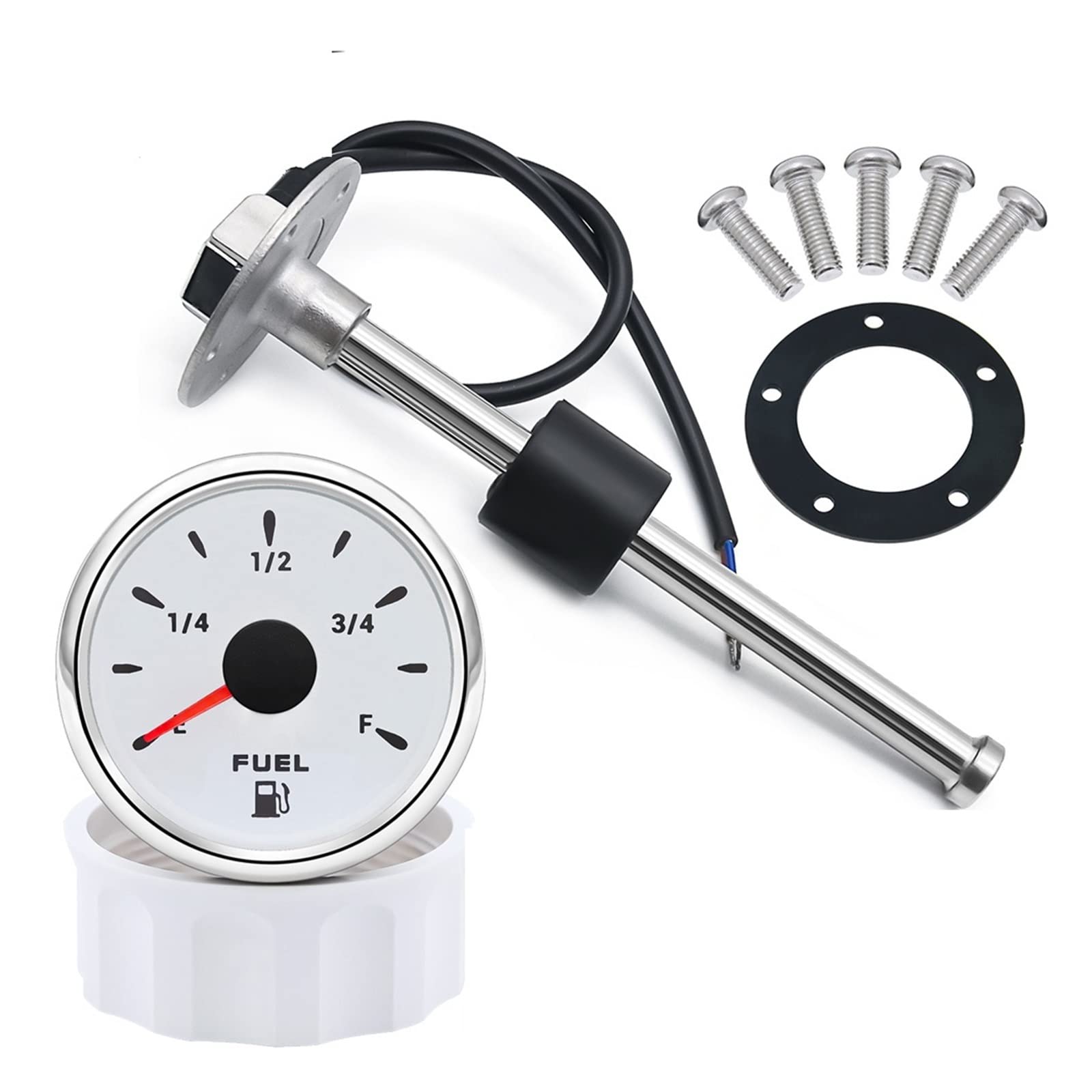 Czujnik poziomu cieczy, 52mm wodoodporny wskaźnik poziomu paliwa z 7 kolorowym podświetleniem + 240~33 Ohm czujnik poziomu paliwa pasuje do samochodu łódź morska RV Camper(With 450mm)