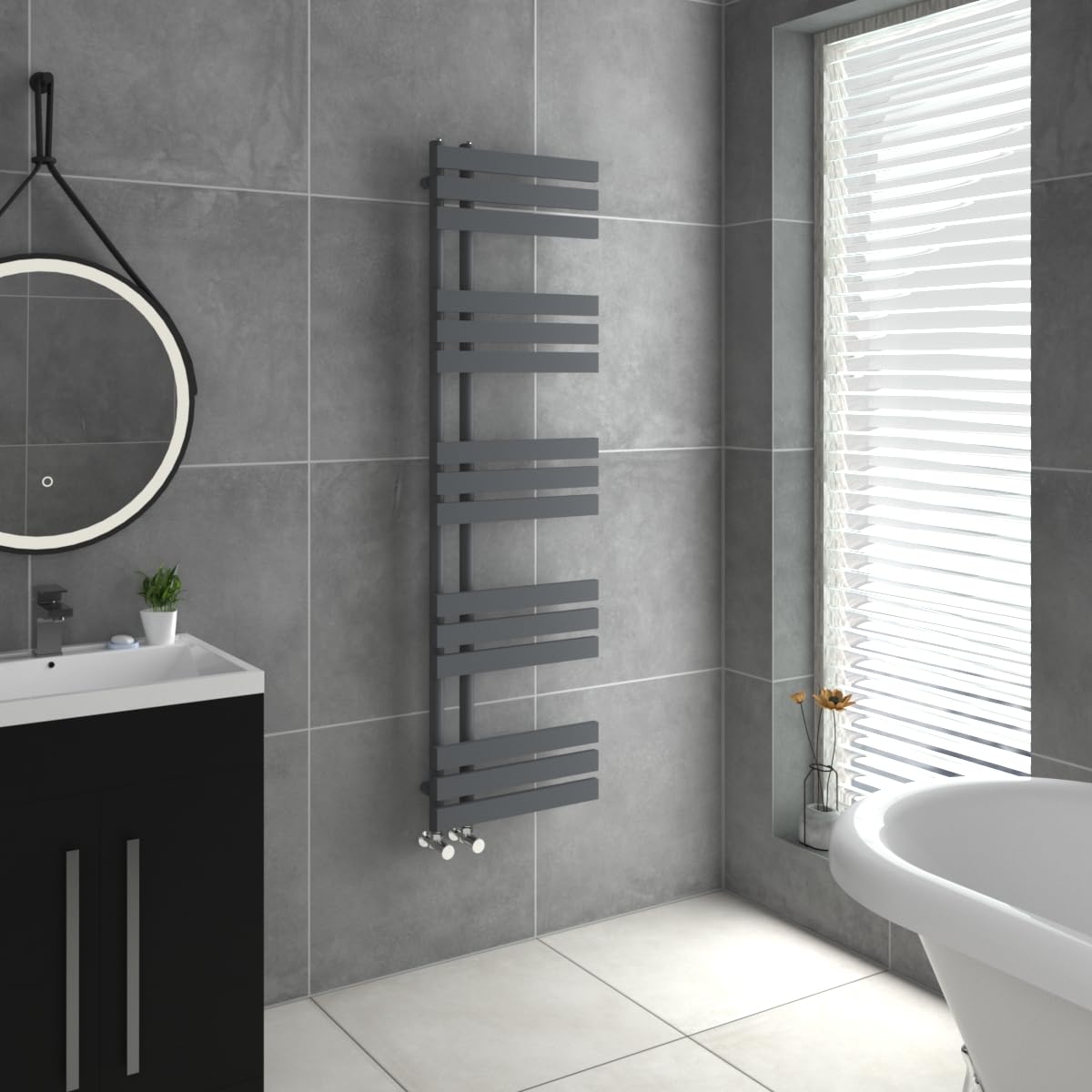 Warmehaus Sand Grey Designer Heated Towel Rail D Shape Bathroom Ladder Style Radiator Warmer Central Heating 1600X450mm