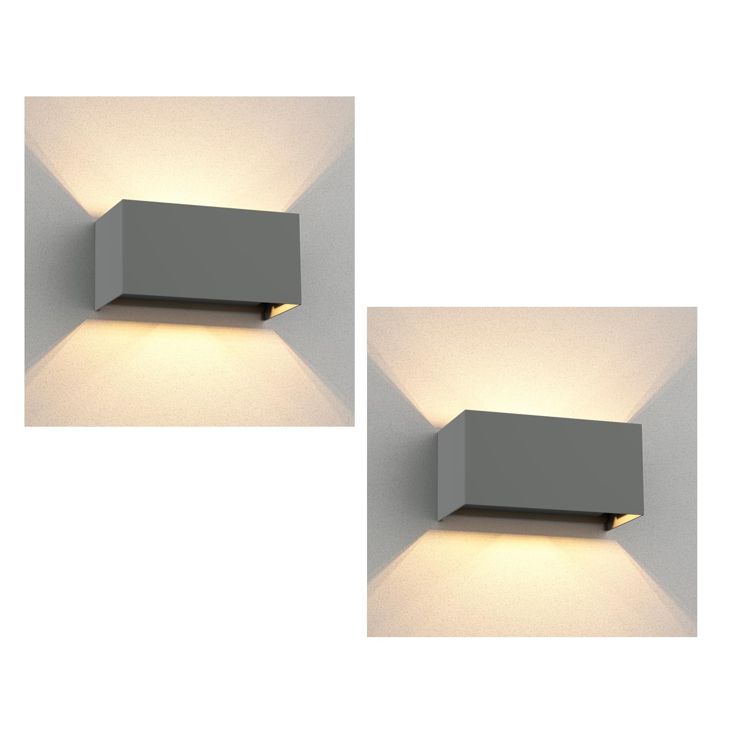 ledscom.de 2x Wandleuchte CUBEL für außen, IP65, Up-/Downlight, grau matt, eckig, 2x G9 max. 10W