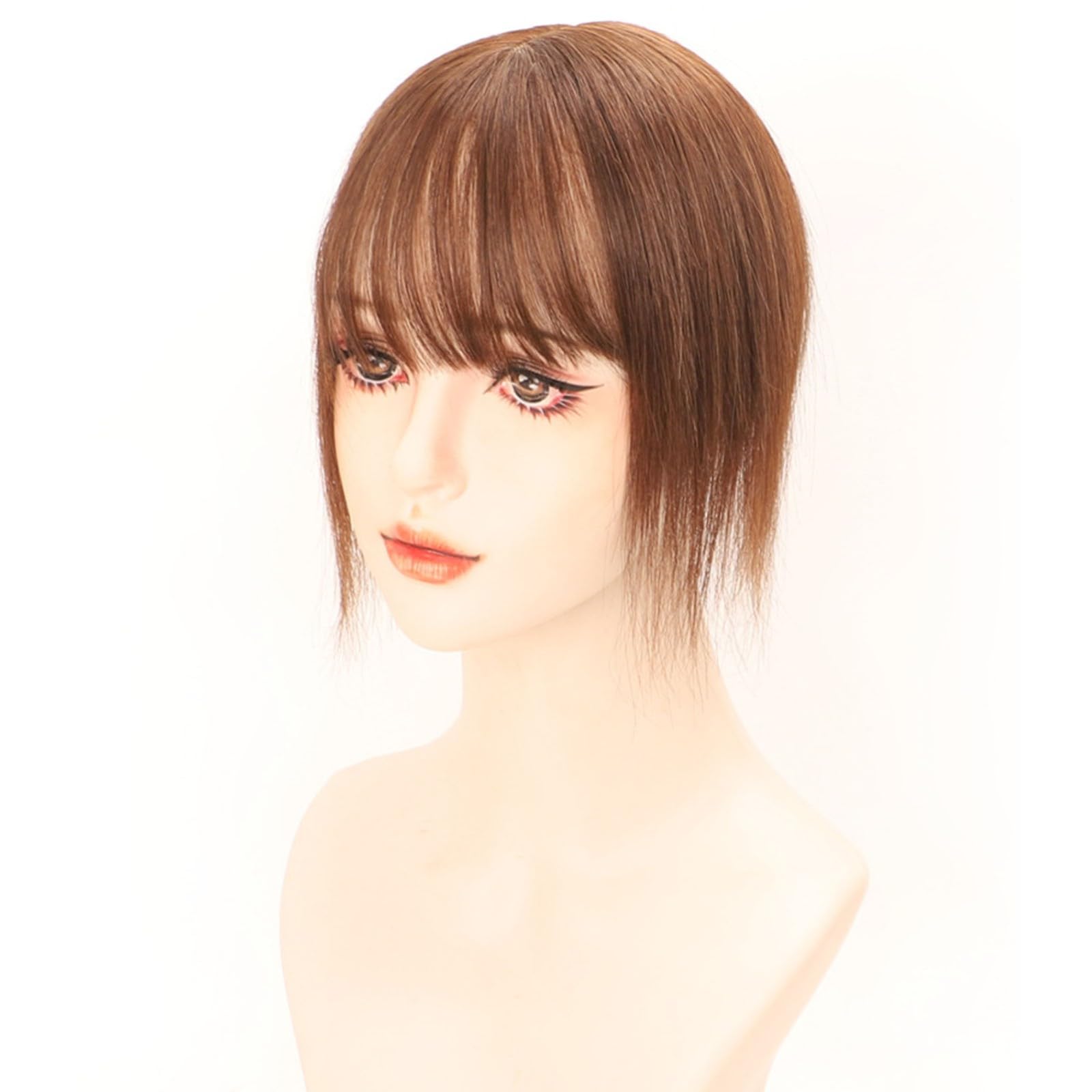 Topper per capelli umani da donna, clip da 11,8 pollici con frangia d'aria 3D per volume dei capelli(Brown,10 * 12-30cm)