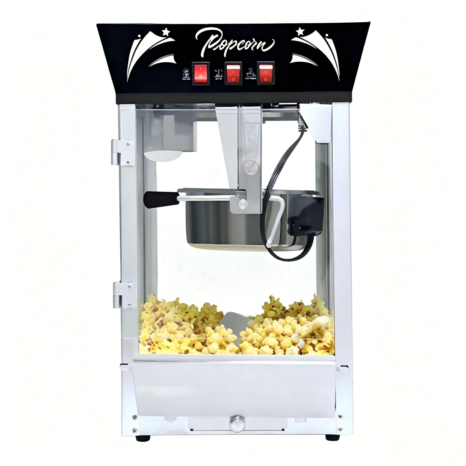 Commercial Popcorn MAKER Machine, 12 Ounce Kettle Stainless Steel Popcorn Maker with Tempered Glass, Warming Deck, 850W Countertop Popcorn Popper for Parties, Events, and Home Theater, Black