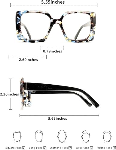 Miniatura 7 de bullabulling Gafas de lectura cuadradas retro con bloqueo de luz azul para mujeres y hombres, gafas UV antideslumbrantes de gran tamaño