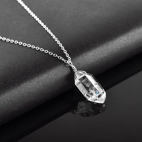 Miniatura 4 de Collar con colgante de cuarzo Herkimer de plata de ley 925 chapada en rodio AAA, solitario de piedras preciosas naturales, piedra natal, joyería