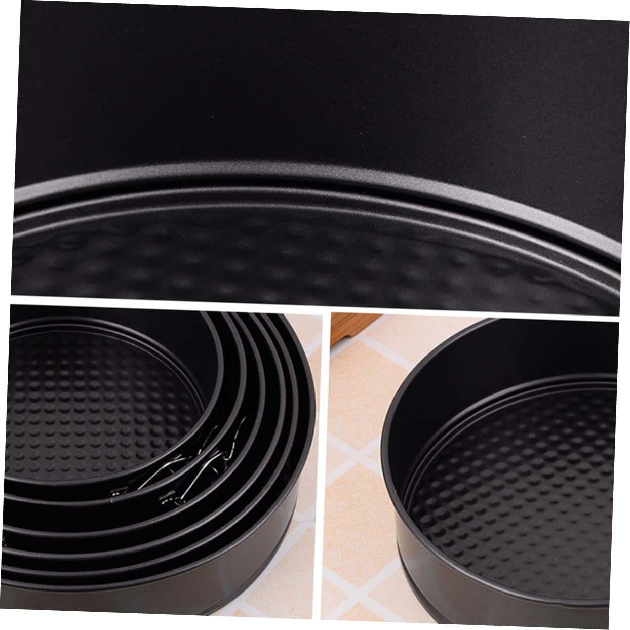 OUNONA Moldes Redondos Antiadherentes para Tartas 6 Piezas Acero al Carbono | Fondo Panal, Color Negro, Uso en Congelador y Limpieza Sencilla, para Hogar y Celebración