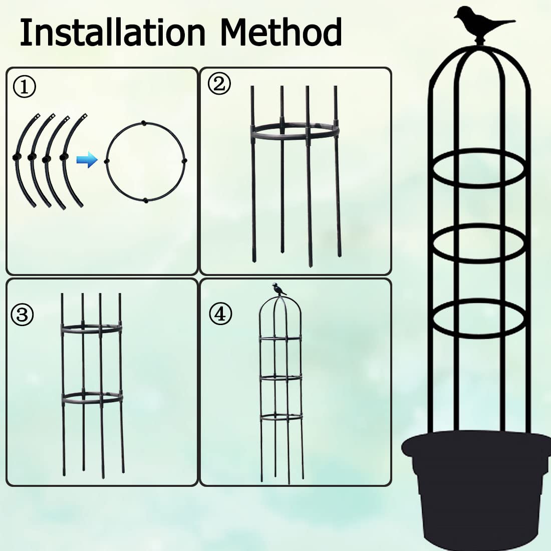 Garden Trellis,Tomato Cage for Climbing Plants Outdoor, Plants Trellis Support for Climbing Vines, Plant Support for Vegetables, Plant Flower Trellises for Clematis Jasmine Outdoor Indoor-1 Pack