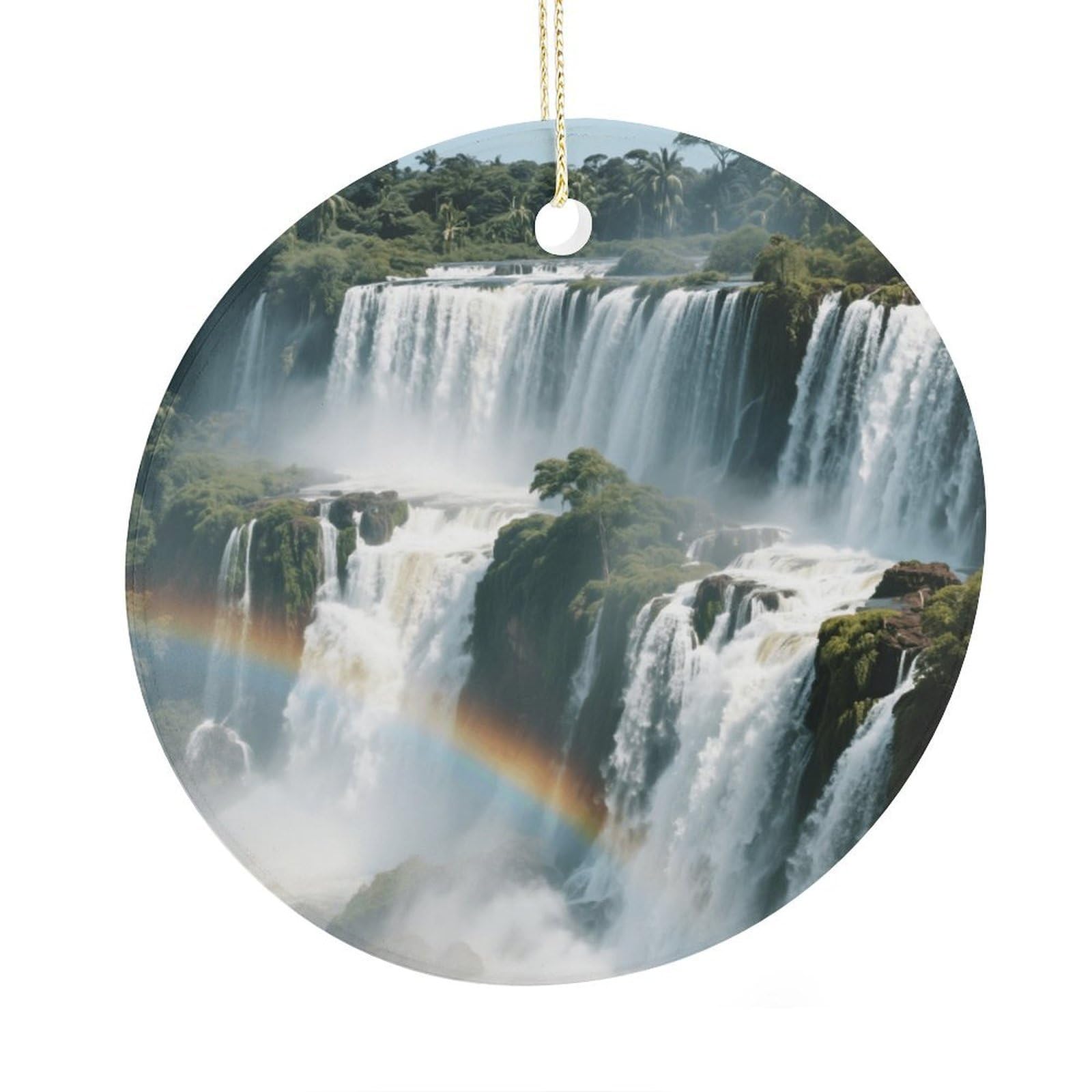 Fekiloot Style Iguazu Falls Christmas Ornaments 2.9 Inch Round Ceramic Ornament Keepsake Thank You Gifts For Office, Room, Home - Holiday Present Ideas
