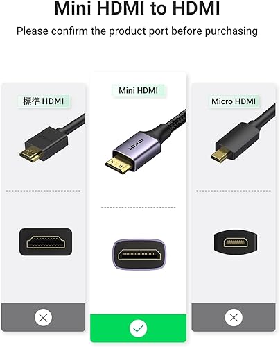 Miniatura 9 de UGREEN Mini adaptador HDMI Mini HDMI a HDMI Cable hembra 4K Paquete de PVC con caja de aluminio trenzada Adaptador Mini HDMI