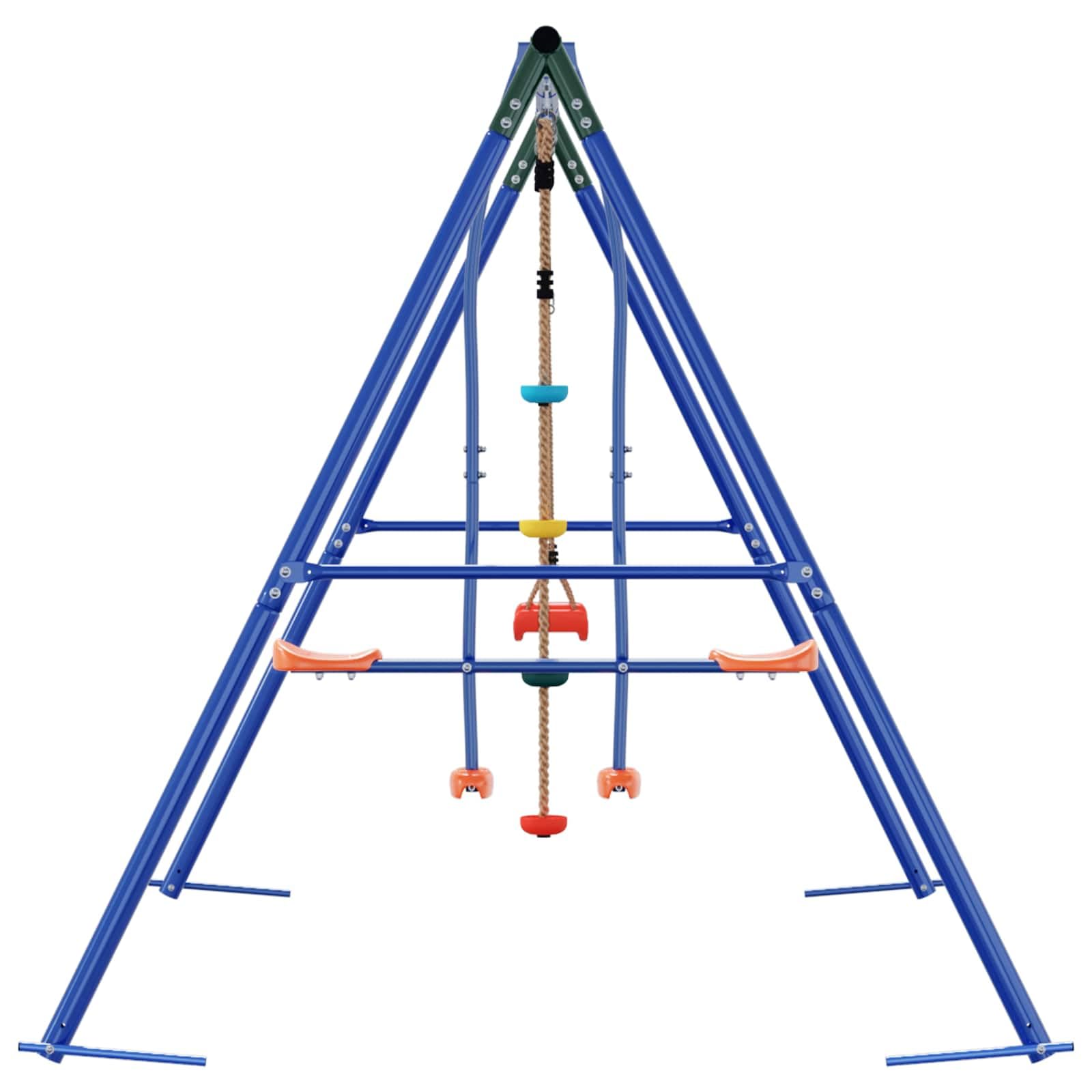 Set di altalena per esterni, multicolore, 263 x 185 x 185 cm, in acciaio PE, resistente alle intemperie, stabile telaio a A, regolabile in altezza, per bambini, giardino e parco giochi
