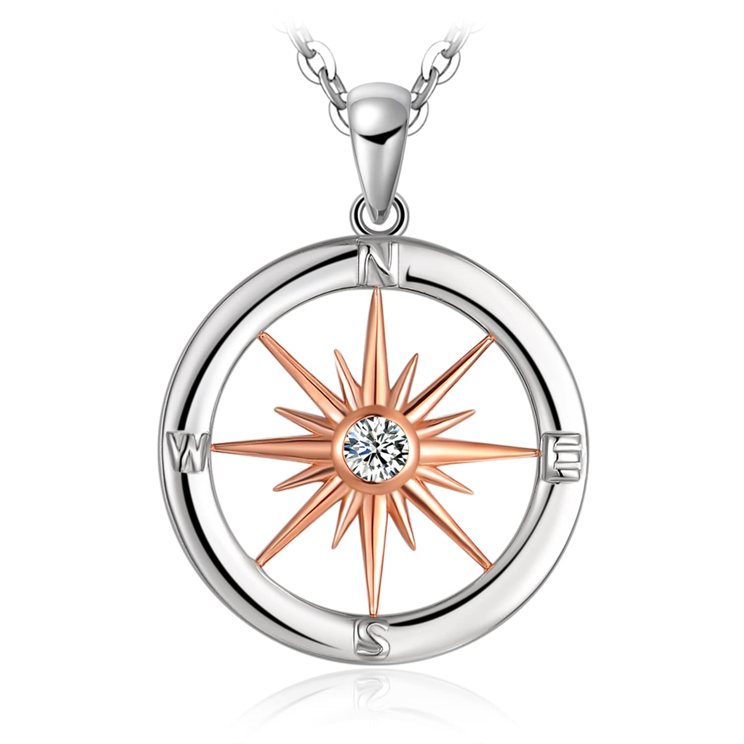 JewelryPalace Collana Rosa dei Venti Donna Argento 925 con Cubica Zirconia, Sole Collana Ciondolo Pietra a Taglio Rotondo con Catena 45cm, Collane Pendenti Anniversario Set Gioielli Donna