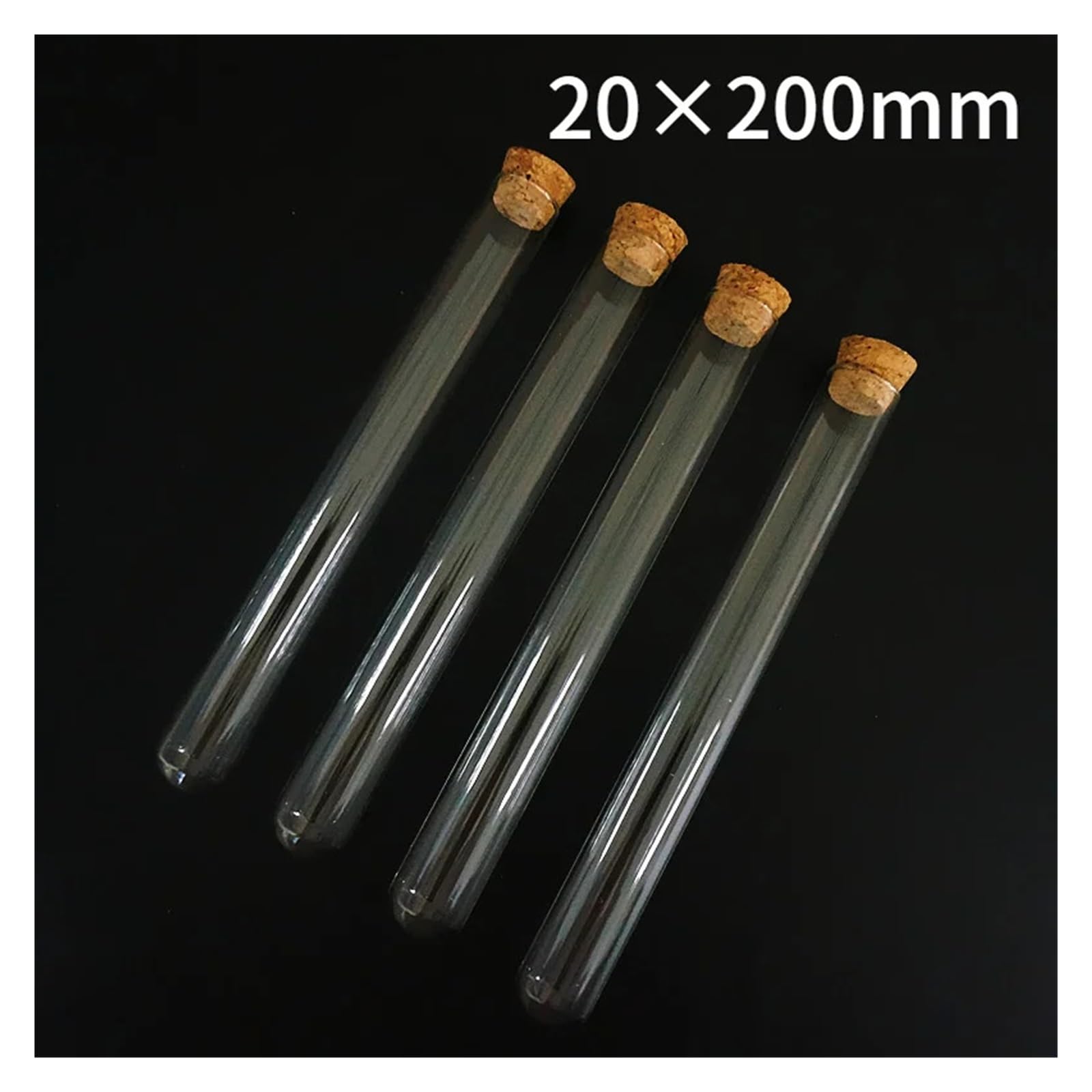 12 Sztuk/partia 20x200mm Szklana Okrągłodenna Probówka Z Korkiem Przezroczysty, Laboratoryjne Szkolne Materiały Edukacyjne