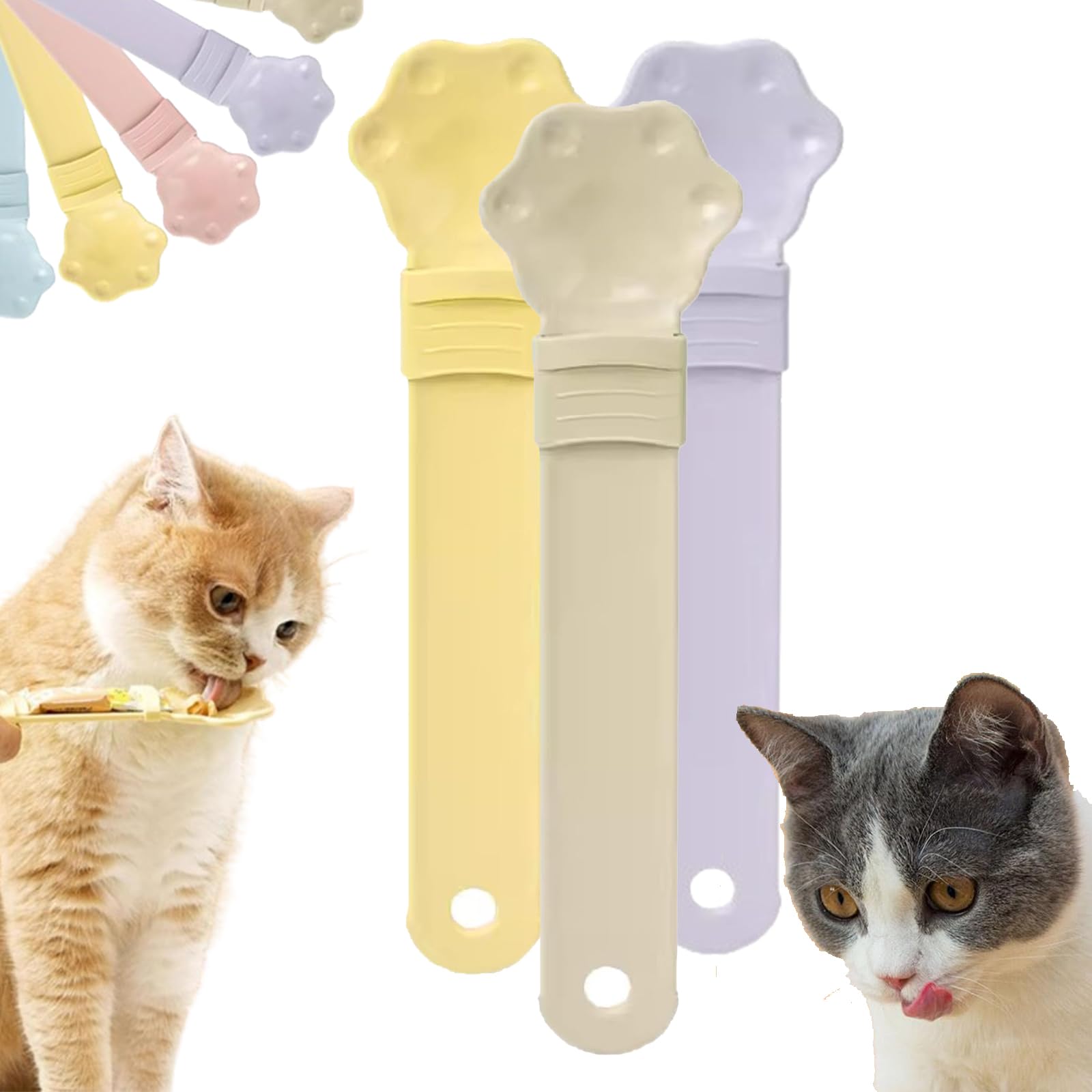 Happy Spoon for Cats, Cuddles and Meow Cat Treat Feeder, Claw Shape Cat Strip Happy Spoon, Cat Strip Feeder, Cat Wet Treats Dispense Spoon for Feeding Wet Treat with 0 Waste (3pcs-2)