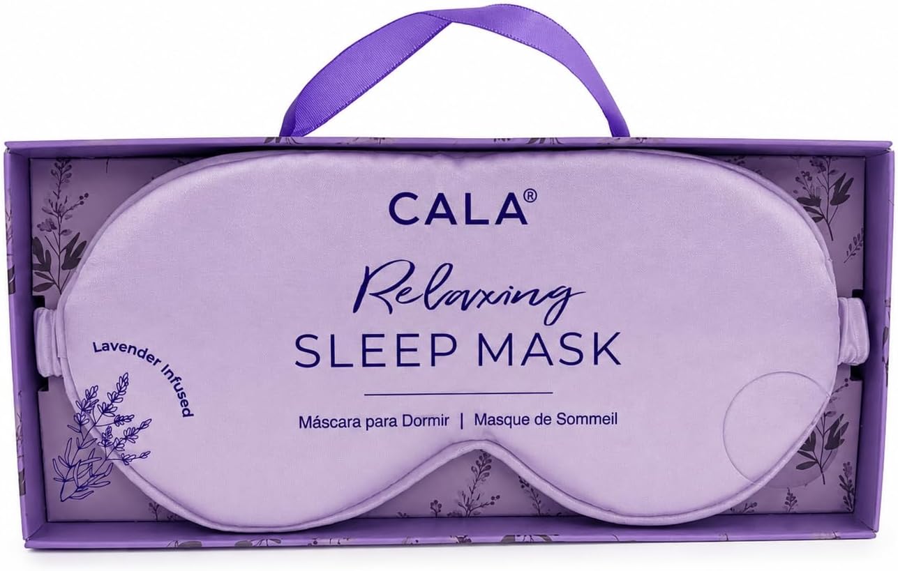 Cala Lavender Infused Relaxing Silk Sleep Mask, Soft Breathable Eye Mask for Sleeping, 100% Light Blocking Night Blindfold Eye Cover with Adjustable Strap for Men, Women, Nap, Travel