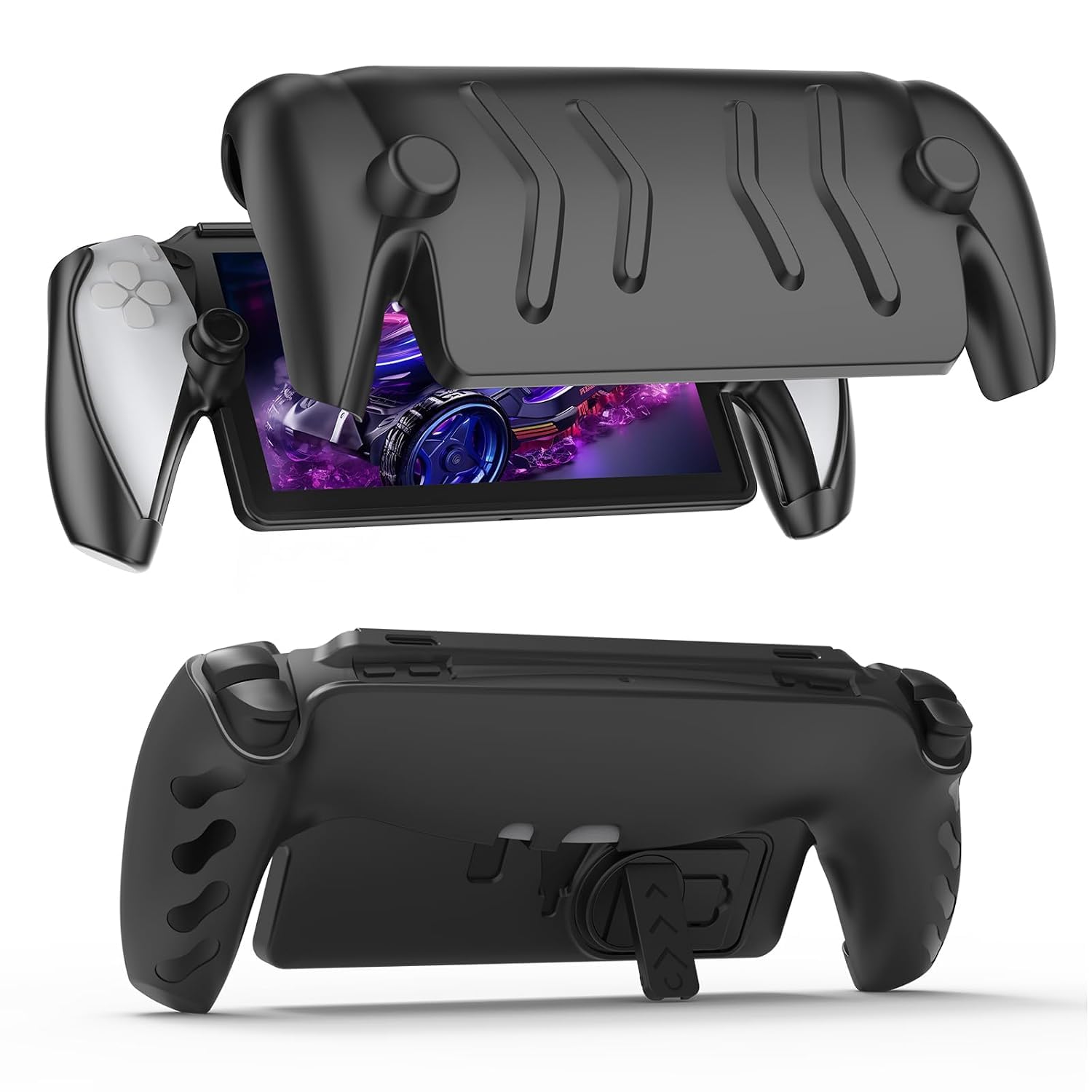 New World Full Protective Case Compatible with PlayStation Portal,P5 Portal TPU Back Case with Adjustable Kickstand and Detachable Front Cover(Black)-image-9
