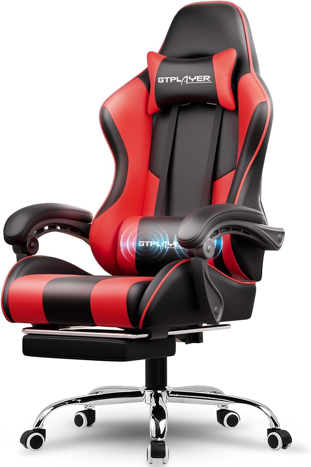 Product image of GTPLAYER Gaming Chair, Computer Chair with Footrest and Lumbar Support, Height Adjustable Game Chair with 360°-Swivel Seat and Headrest and for Office or Gaming (Faux Leather, Red)