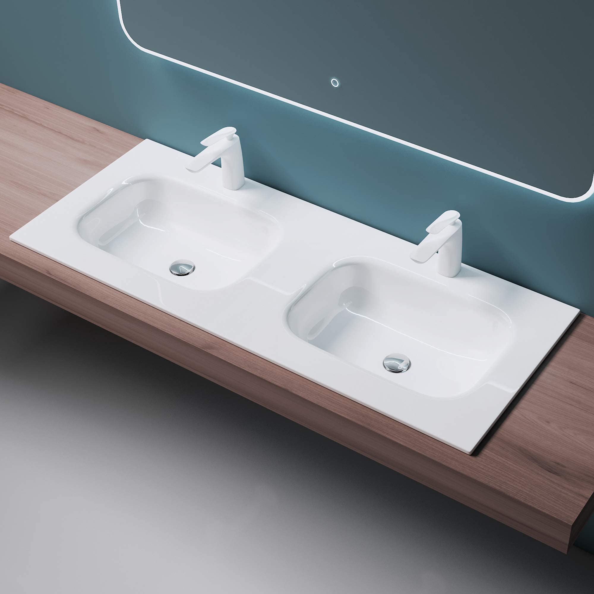 Mai & Mai Waschbecken Einbauwaschbecken Doppelbecken Mineralguss Waschtisch Waschplatz große Ablagefläche rechteckig Breite: 120cm Col04