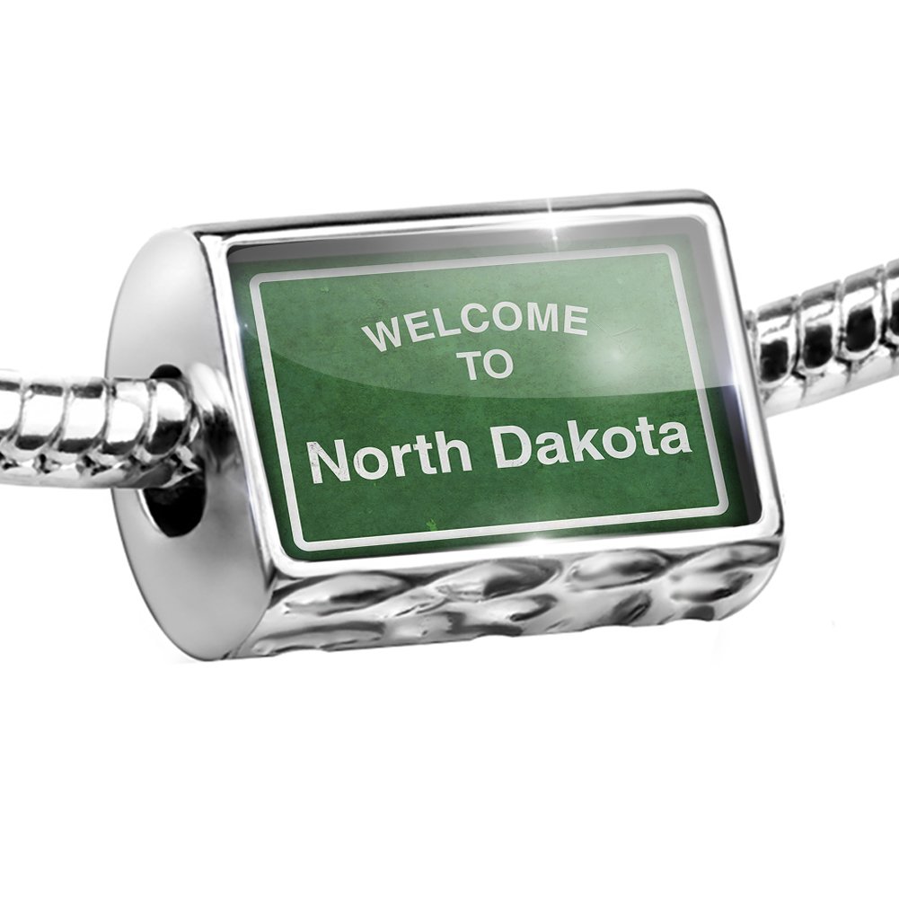 NEONBLOND Bead Green Road Sign Welcome to North Dakota Charm Fits All European Bracelets