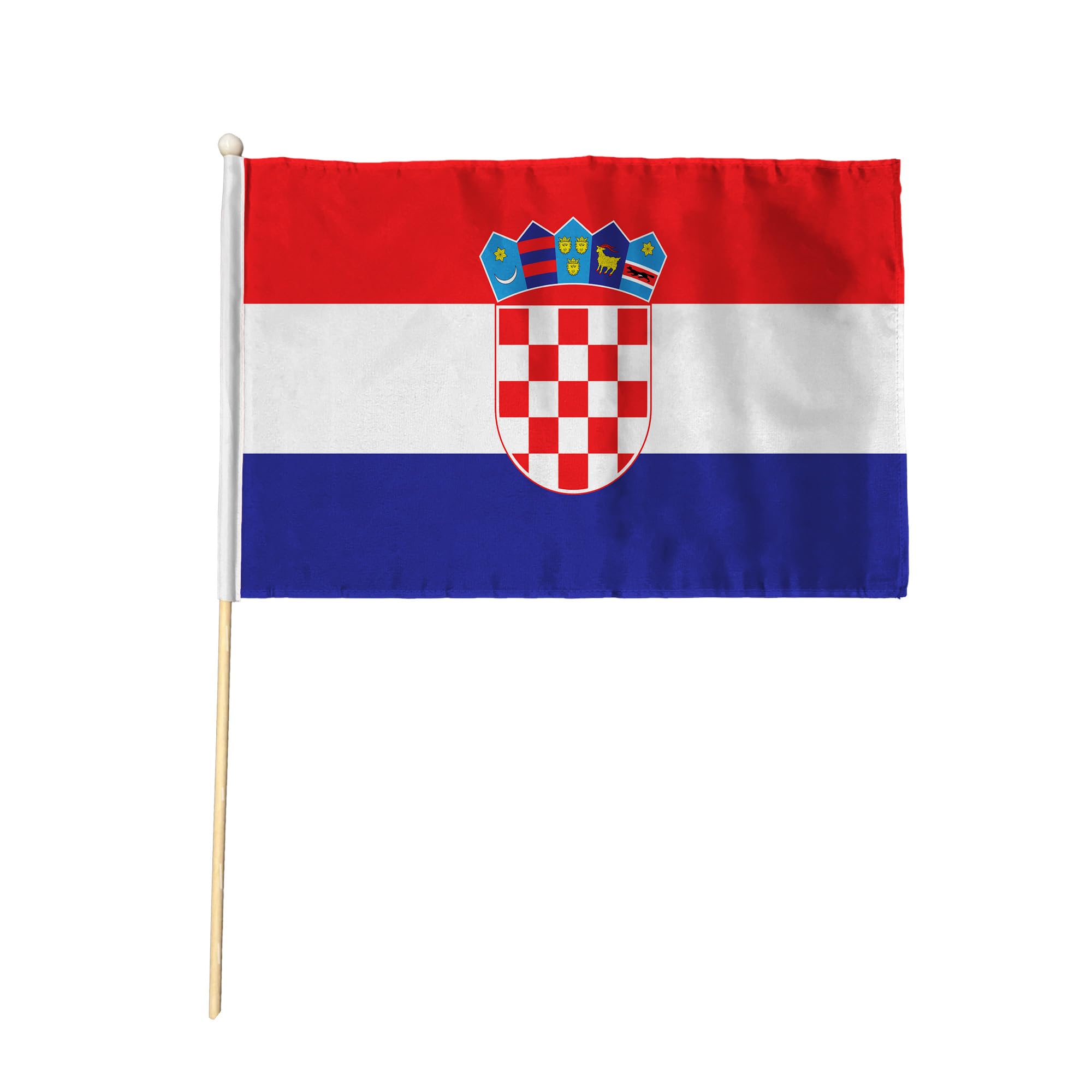 Flagtex Croatia Pack of 2 Hand Waving Flag (9x6 Inch) - Premium Wooden Stick Hand Flag 9x6 Inch Natural Wood Pole European Red White Blue Checkered Coat of Arms Flag Events Parades
