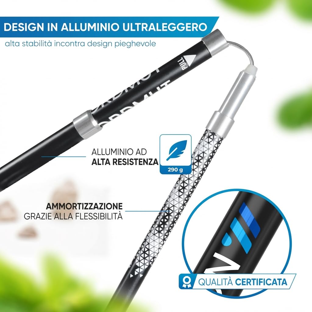 NORDMUT® Bastoncini da Trekking Pieghevoli in Alluminio o Carbonio Ultra-leggeri – da 1,50 m o 1,65 m – con Impugnature Ergonomiche – Trekking Robustissimi e Compatti