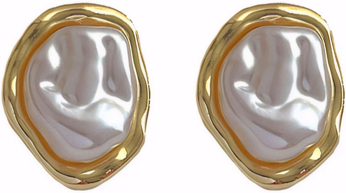 Chunky Pearl Gold Earrings for Women Baroque Pearl Earrings Trendy Statement Stud Earrings Jewelry for Women