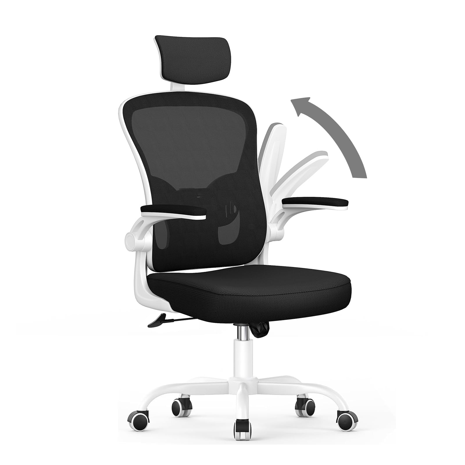 naspaluro Ergonomic Mesh Office Chair, Upgraded Metal Base, Padded Flip‑up Armrests, Adjustable Headrest Lumbar Support, 150KG Heavy Duty Computer Chair for Home Office Bedroom Conference Room-White