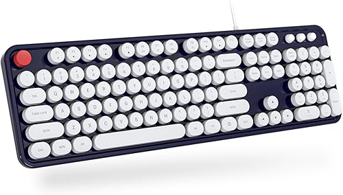 Miniatura 1 de MOFII Teclado de computadora con cable, USB Plug Play Tecla Redonda Teclado Retro Máquina de Escribir, Teclado de Oficina de Tamaño Completo con