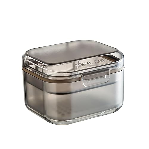 WALWAL Estuche retenedor, caja de baño de tres capas para dentaduras postizas con bandeja de drenaje, apta para viajes para dentaduras postizas y