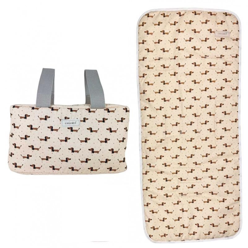 Colchoneta universal y bolso carrito bebé silla paseo - Colección a juego - Verano o entretiempo transpirable - bolso organizador carro bebé (Perro Salchicha, Colchoneta + bolso organizador)