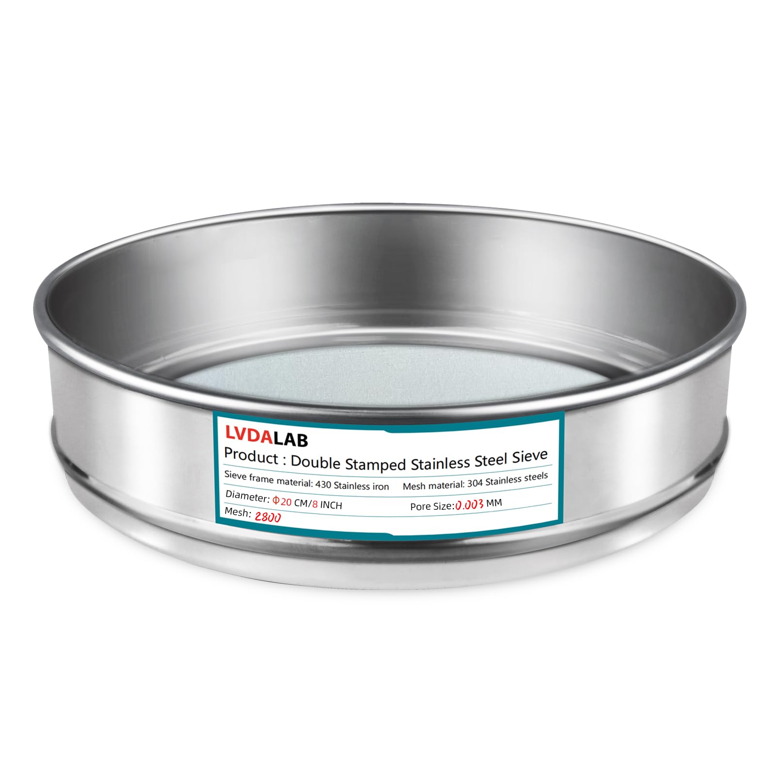 304 Stainless Steel Mesh Lab Sieve, 2800 Mesh(0.003mm) Aperture Test Sieve, 7.9Inch(20cm) Diameter Economy Standard Analysis Sample Test Sieves for Industrial Laboratory Homes