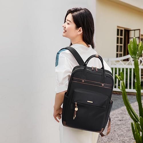 Miniatura 5 de Mochila para laptop de viaje, casual, para mujer, bolsa de computadora de negocios, compatible con cuaderno de 15.6 pulgadas, Negro clásico,