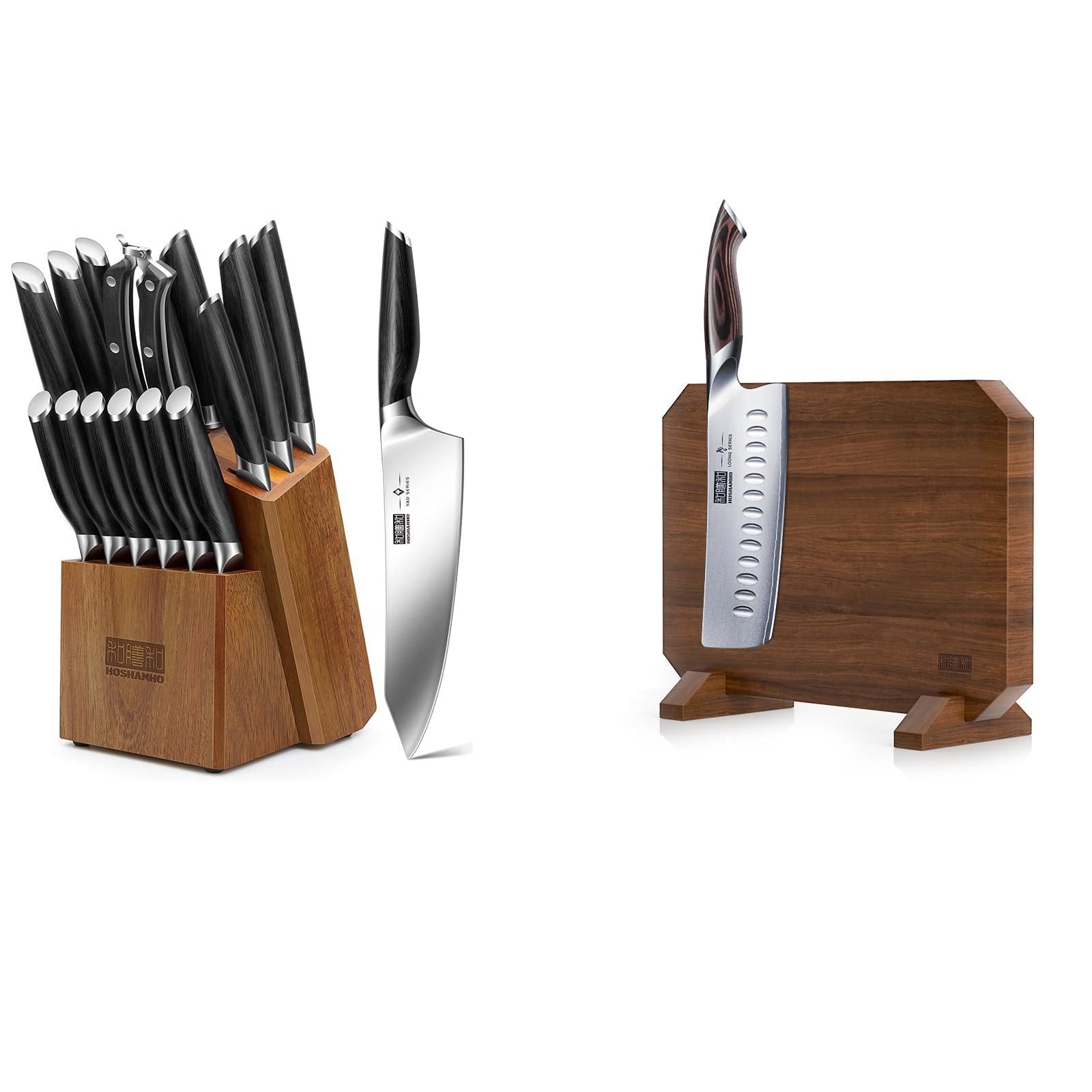 HOSHANHO 16-Piece Kitchen Knife Set & 7 Inch High Carbon Stainless Steel Nakiri Knife & T…