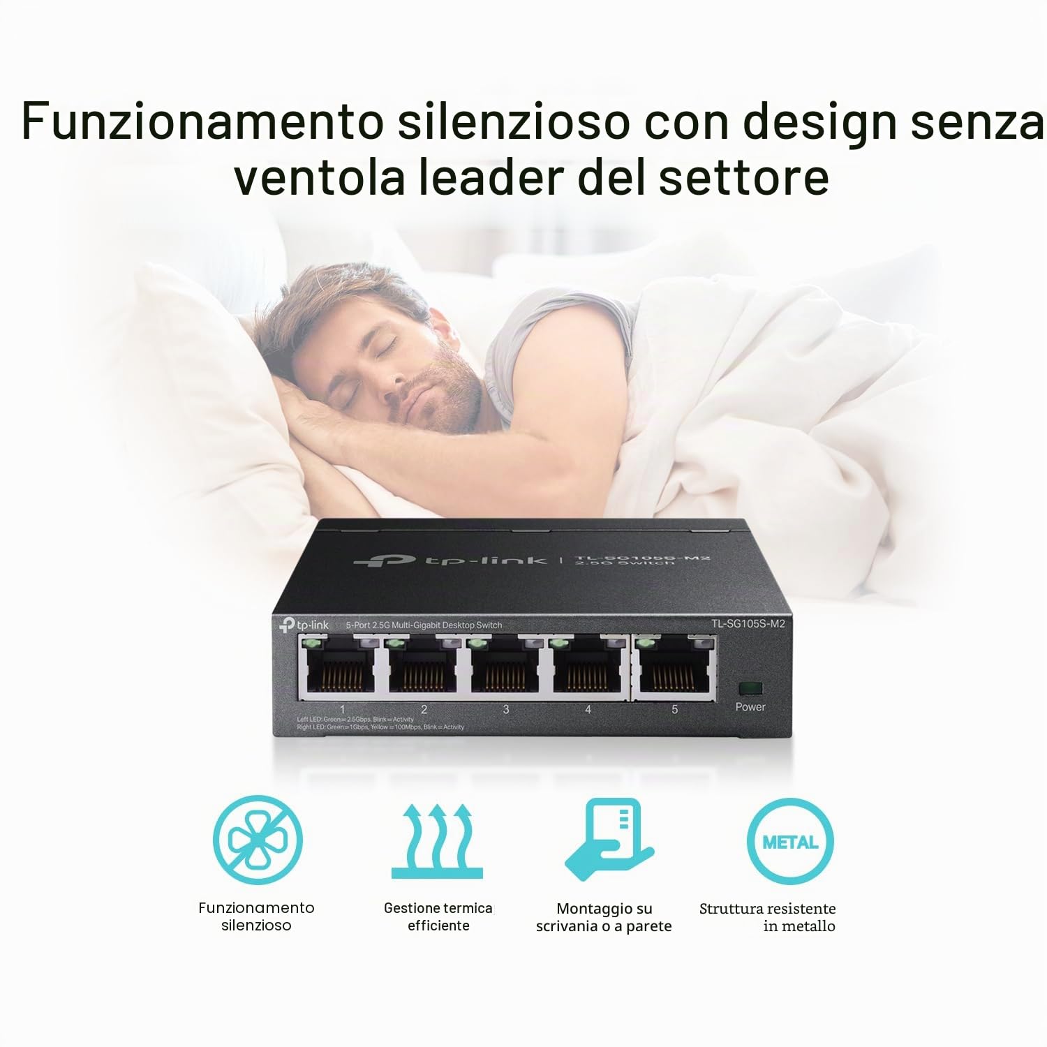 TP-Link TL-SG105S-M2 | Switch di rete non gestito multi-Gigabit a 5 porte 2,5 G, splitter Ethernet | Larghezza di banda 2,5 G | Plug & Play | Montaggio desktop/parete | Design in metallo senza ventola
