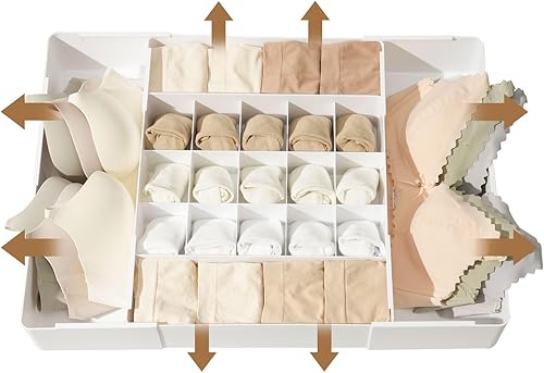 Organizador de cajones ajustable divisor de 19 rejillas para calcetines, brasieres y bragas, caja de almacenamiento de armario para ropa interior y