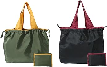 2 Pcs Washable Shopping Bags, Reusable Shopping Bags, Large Capacity Portable Bags, Suitable for Travel, Shopping, Outdoor Camping (Black, Army Green)