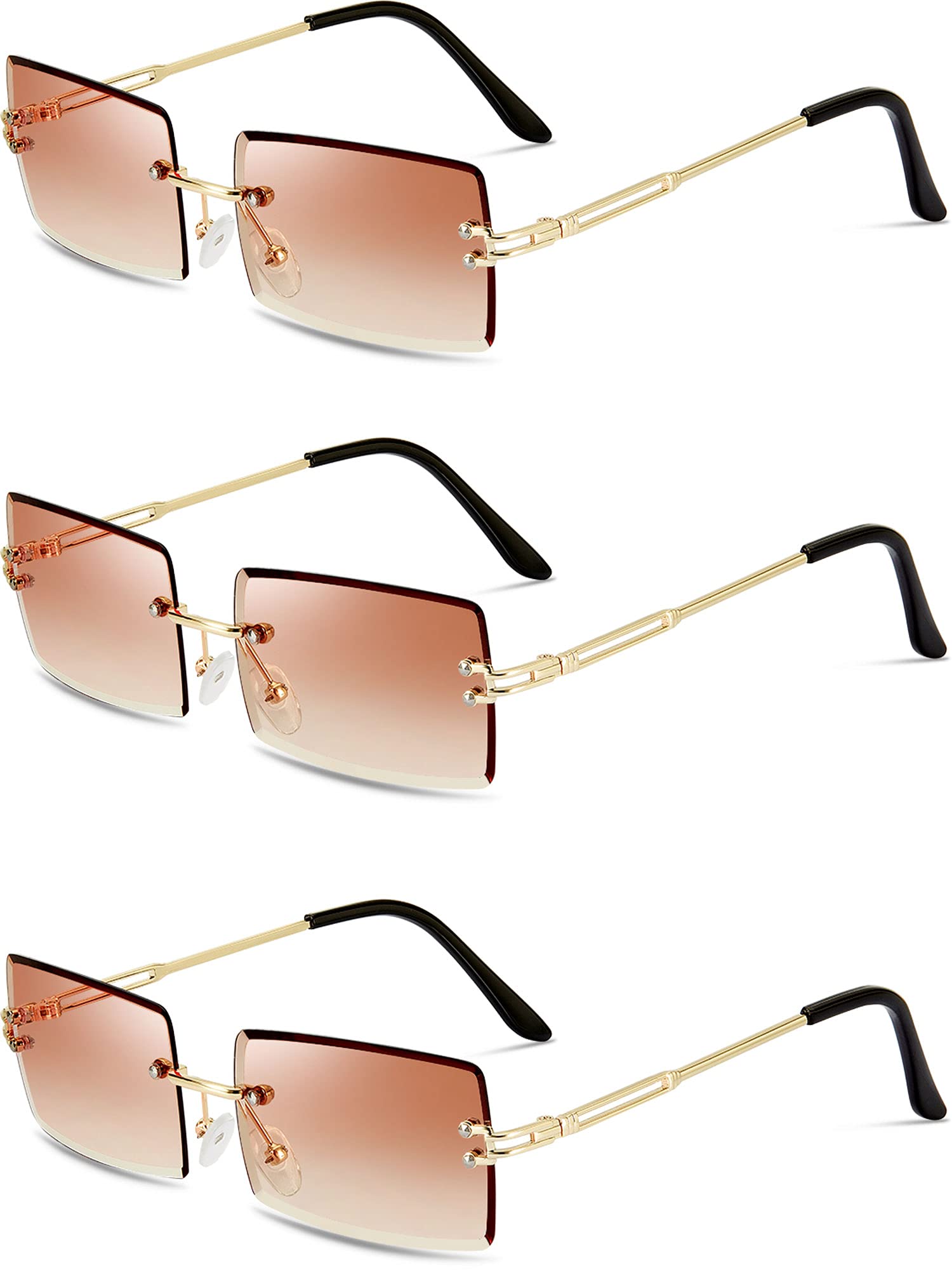 Weewooday 3 Pairs Rimless Rectangle Sunglasses Tinted Frameless Eyewear Vintage Transparent Rectangle Y2K Glasses