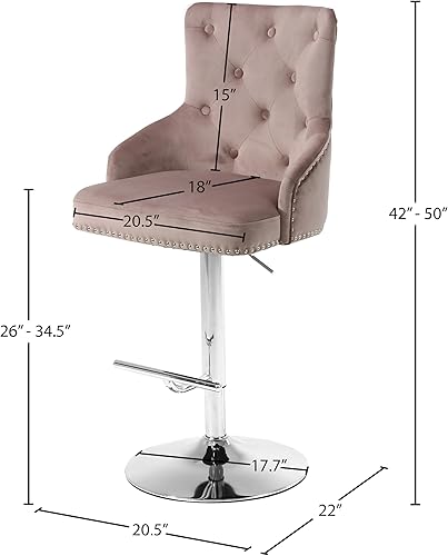 Miniatura 3 de Meridian Furniture Colección Claude Modern  Barra ajustable tapizada de terciopelo contemporáneo  Taburete de mostrador con base de metal cromado