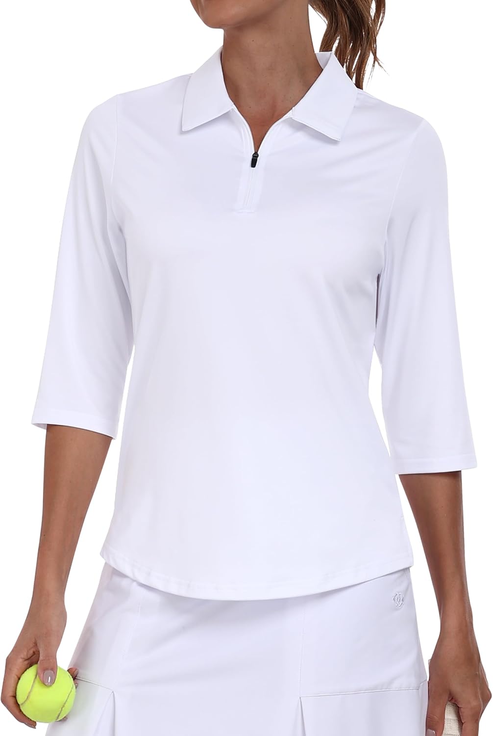 MoFiz 3/4 Short Sleeve Golf Shirt for Women Quick Dry Quarter Zip Athletic Polo Shirts Lightweight Workout Casual Tops