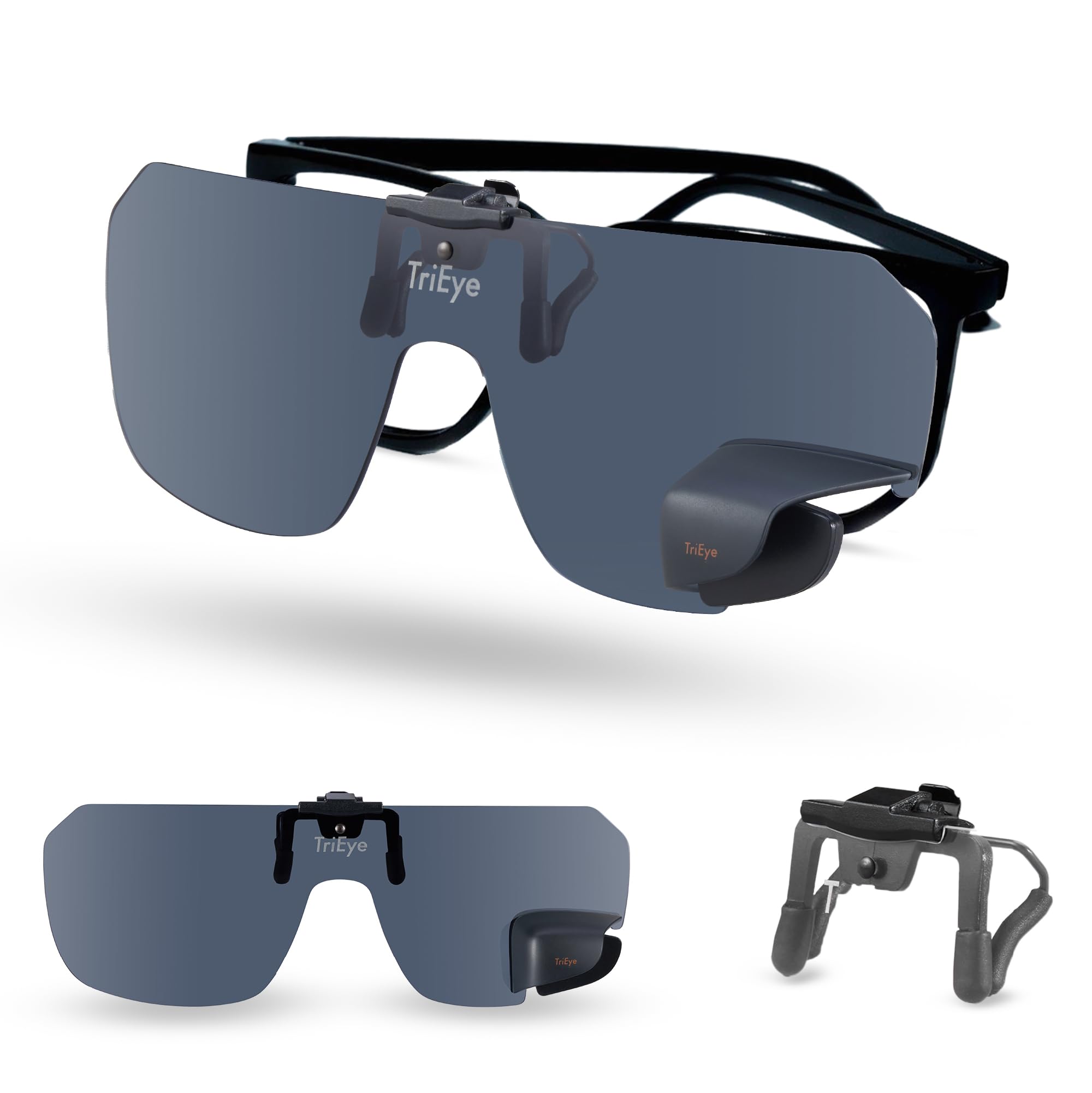 TriEye Clip-On Okulary Przeciwsłoneczne z Lusterkiem Lewym – Okulary Nakładane dla Osób z Okularami – 140/145 mm – Szkła Przezroczyste lub Dymione