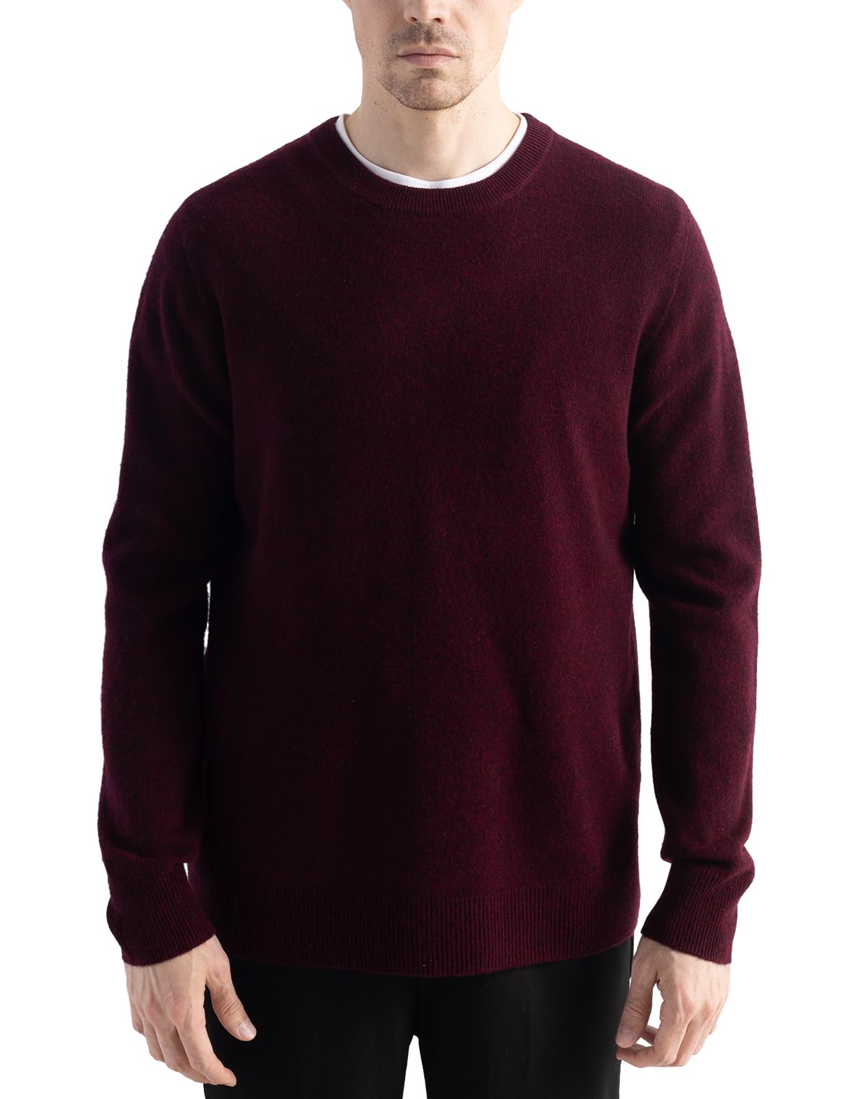 Chanyarn Maglione da uomo 100% lana merino prima linea pronto da indossare, scollo rotondo, maniche lunghe, senza cuciture