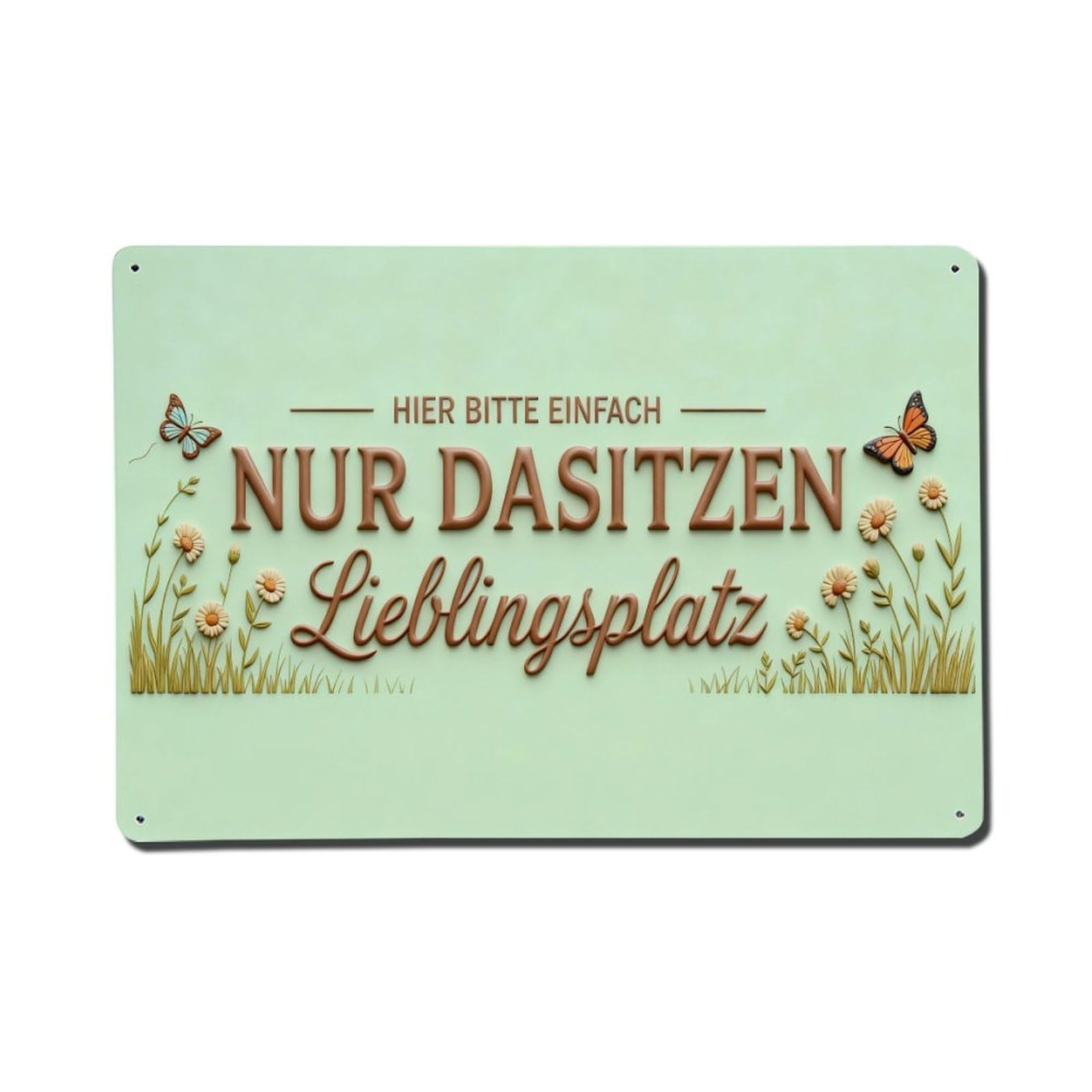 Butterfly Flowers Grass Text Design Metal Tin Sign Plaque
