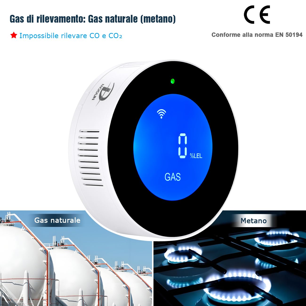 Rilevatore di Gas naturale WiFi, allarme portatile per perdite di gas compatibile con Smart APP, Tuya, monitor di gas metano con allarme vocale da 85 dB e allarme visivo di concentrazione di gas