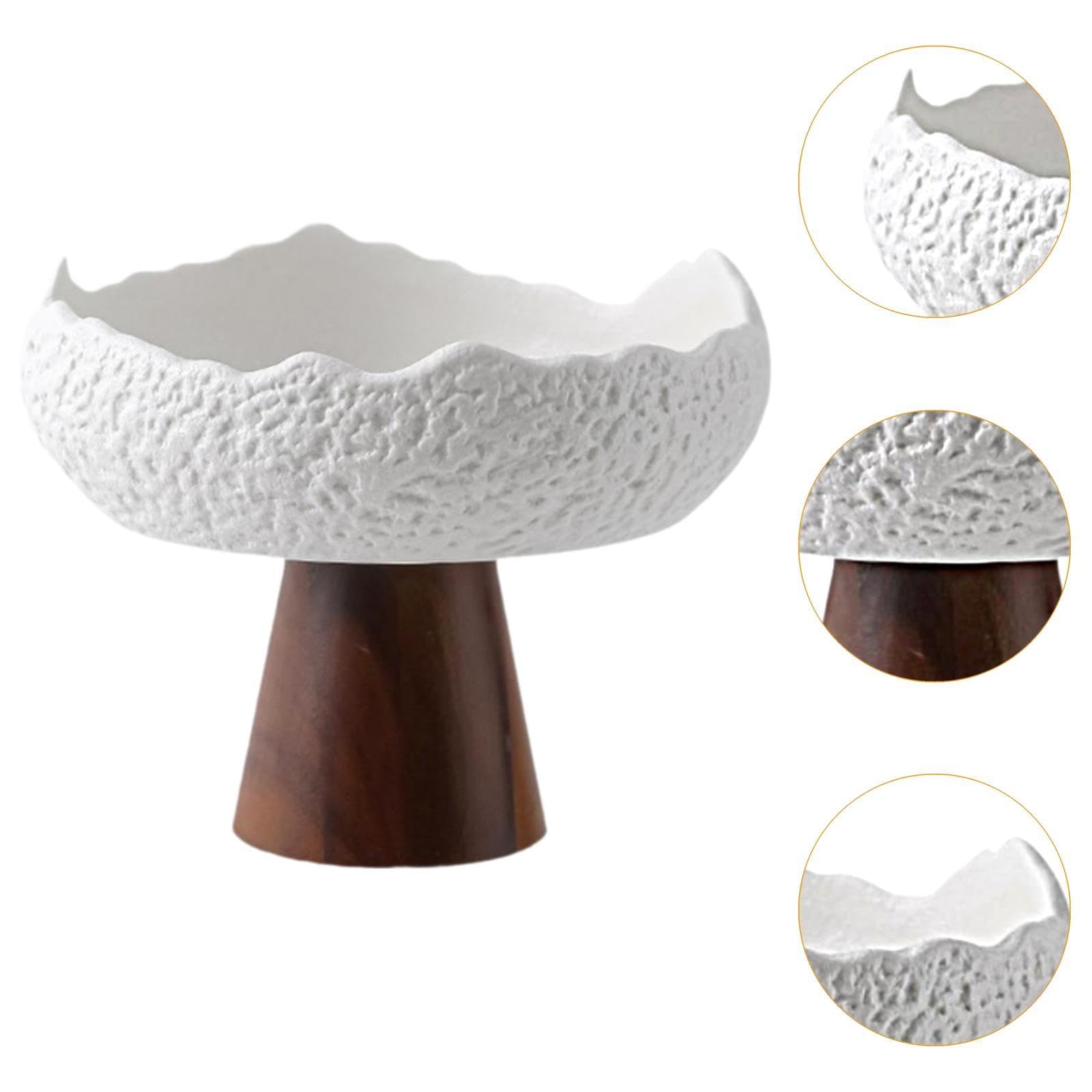 Colcolo Placa de Ensalada de cerámica Plato Aperitivo Irregular Elegante Elegante servición Japonesa tazón Base de Madera para la Cocina de Restaurante, Blanco
