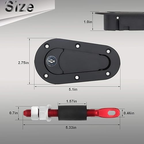 Miniatura 3 de Kit de pestillo y pasador de capó empotrado, color negro, kit universal de bloqueo de capó de motor de carreras